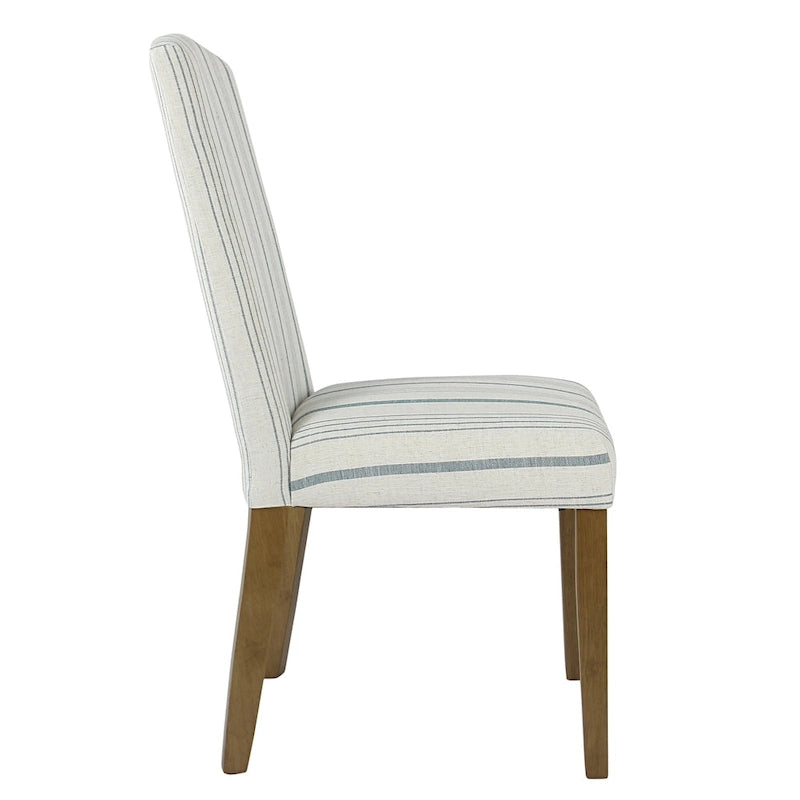 Upholstered Dining Chair with Wood Legs, Blue Stripe Fabric, Set of 2