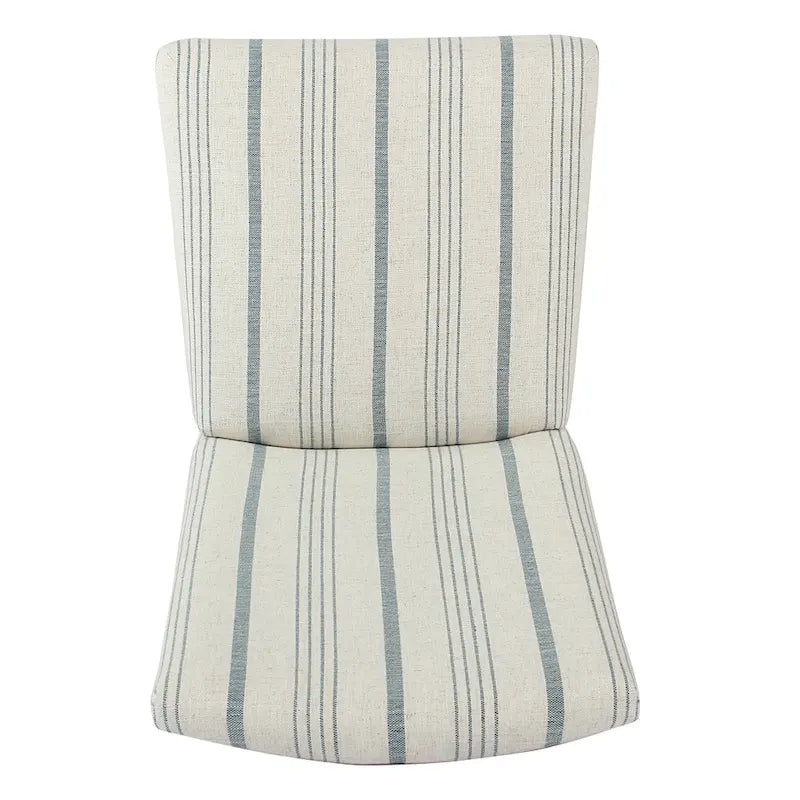 Upholstered Dining Chair with Wood Legs, Blue Stripe Fabric, Set of 2