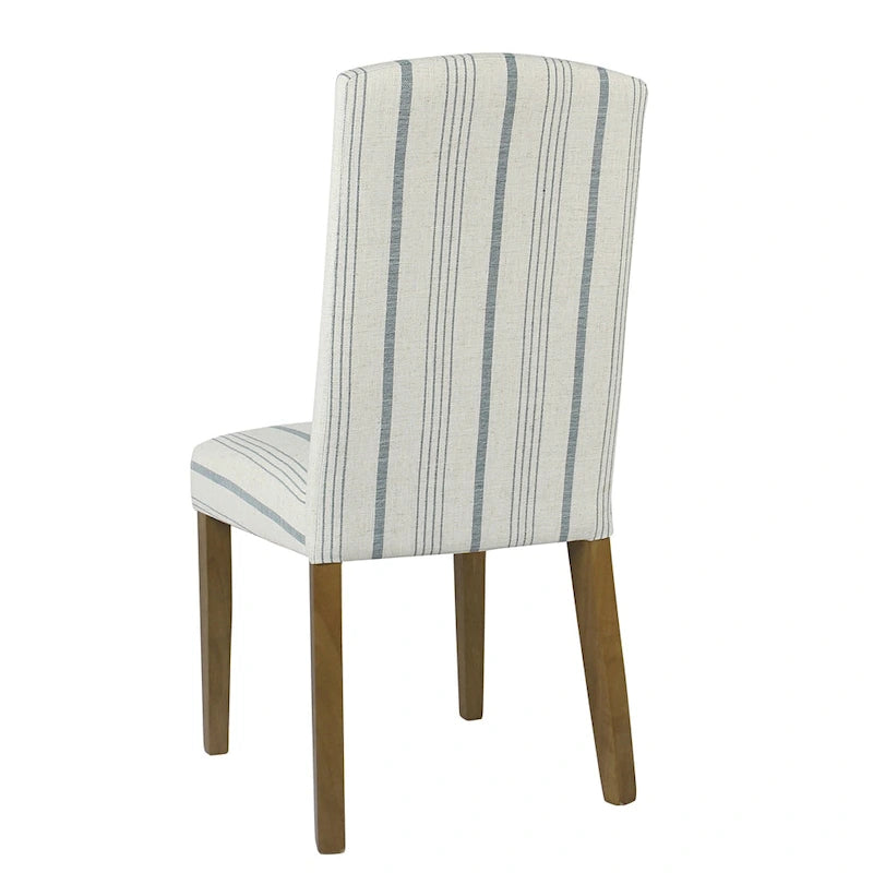 Upholstered Dining Chair with Wood Legs, Blue Stripe Fabric, Set of 2