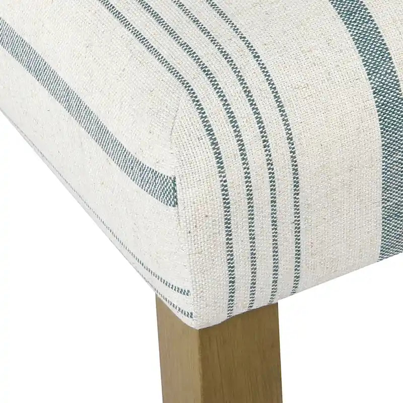 Upholstered Dining Chair with Wood Legs, Blue Stripe Fabric, Set of 2