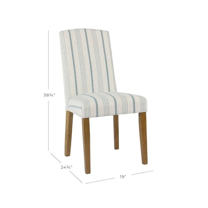 Upholstered Dining Chair with Wood Legs, Blue Stripe Fabric, Set of 2