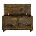 Wooden Storage Bench on Wheels with Brakes, Lid Storage Chest, 300 lbs Capacity