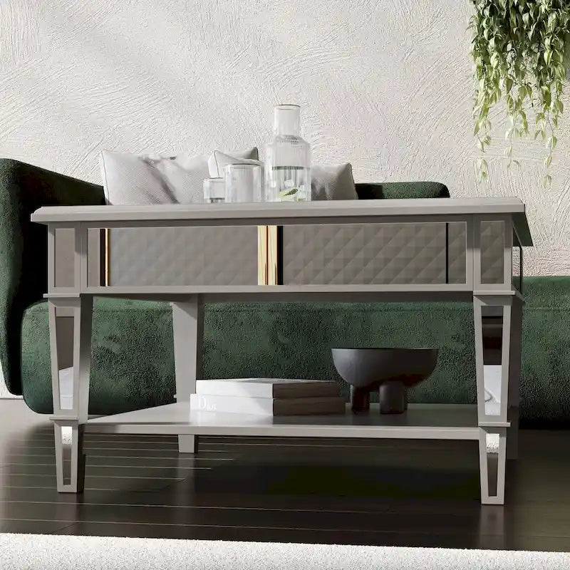 Square Mirror Coffee Table with Shelf