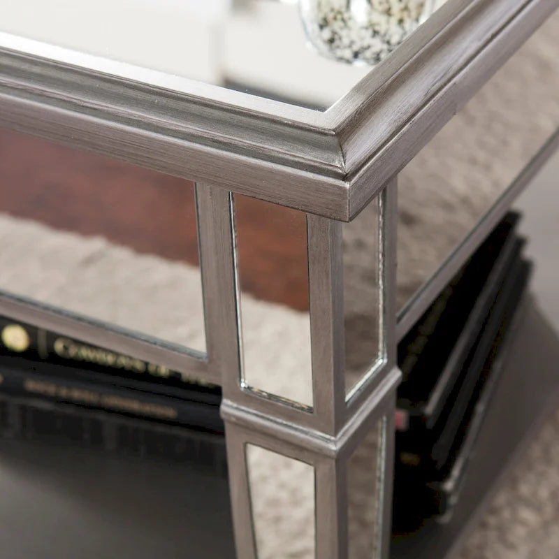 Square Mirror Coffee Table with Shelf