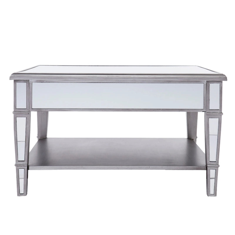 Square Mirror Coffee Table with Shelf