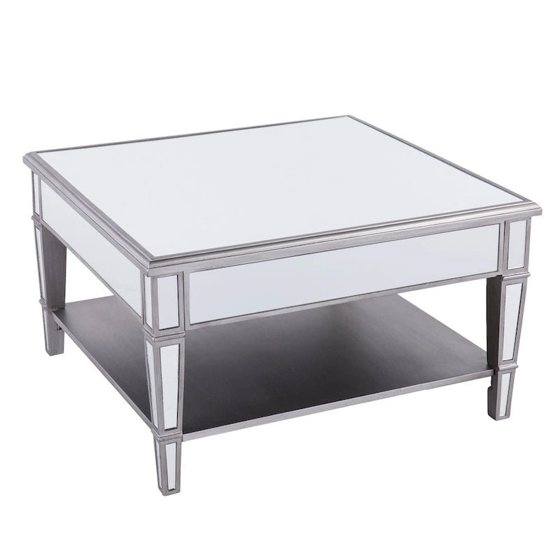 Square Mirror Coffee Table with Shelf