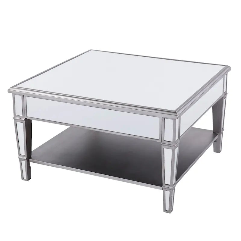 Square Mirror Coffee Table with Shelf