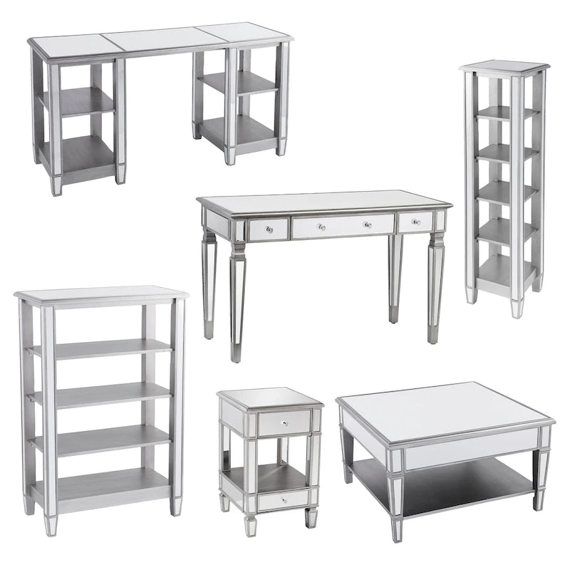 Square Mirror Coffee Table with Shelf