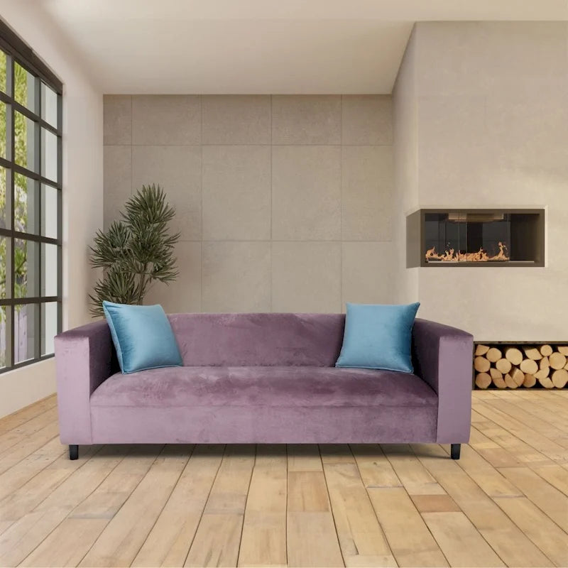 Mid-Century Modern 3-Seater Velvet Sofa with Solid Wood Frame and Coil Spring Seat, 600 lbs Capacity