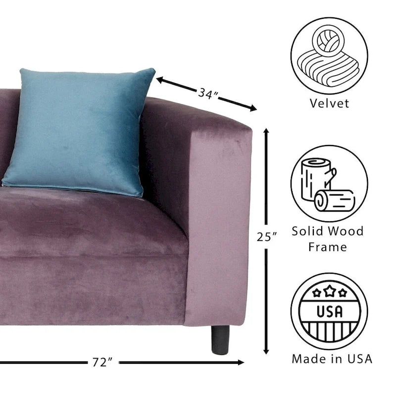 Mid-Century Modern 3-Seater Velvet Sofa with Solid Wood Frame and Coil Spring Seat, 600 lbs Capacity