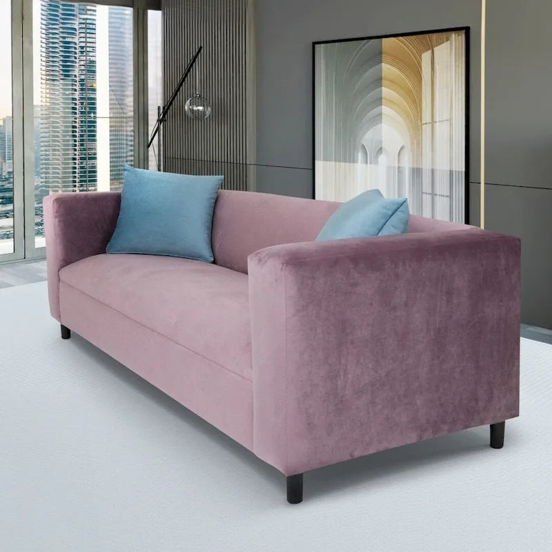 Mid-Century Modern 3-Seater Velvet Sofa with Solid Wood Frame and Coil Spring Seat, 600 lbs Capacity