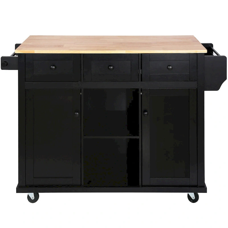 Kitchen Island Cart with Drop-Leaf Countertop, 3 Drawers, Towel Rack and 5 Rolling Wheels