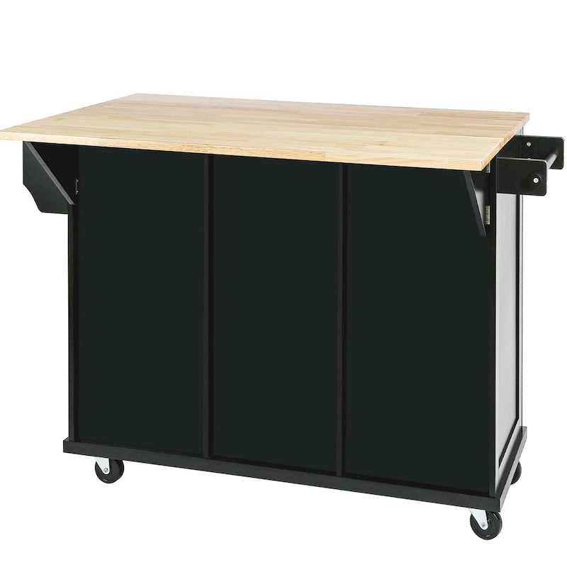 Kitchen Island Cart with Drop-Leaf Countertop, 3 Drawers, Towel Rack and 5 Rolling Wheels