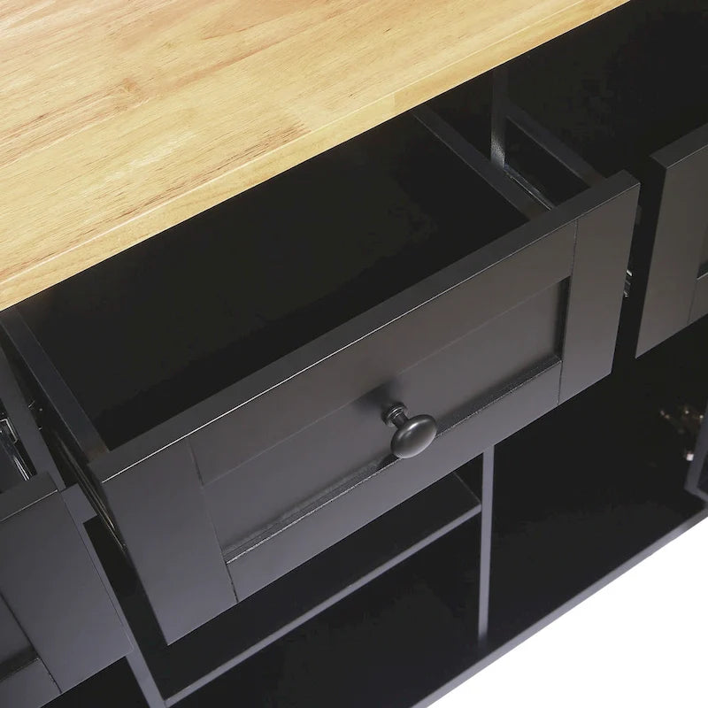 Kitchen Island Cart with Drop-Leaf Countertop, 3 Drawers, Towel Rack and 5 Rolling Wheels