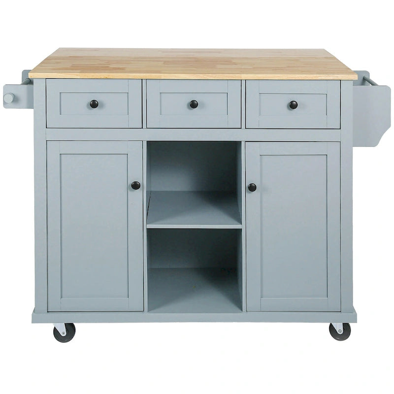 Kitchen Island Cart with Drop-Leaf Countertop, 3 Drawers, Towel Rack and 5 Rolling Wheels