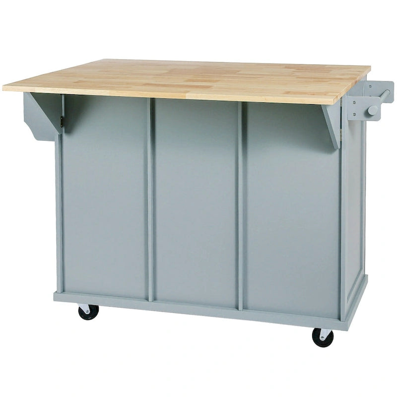 Kitchen Island Cart with Drop-Leaf Countertop, 3 Drawers, Towel Rack and 5 Rolling Wheels