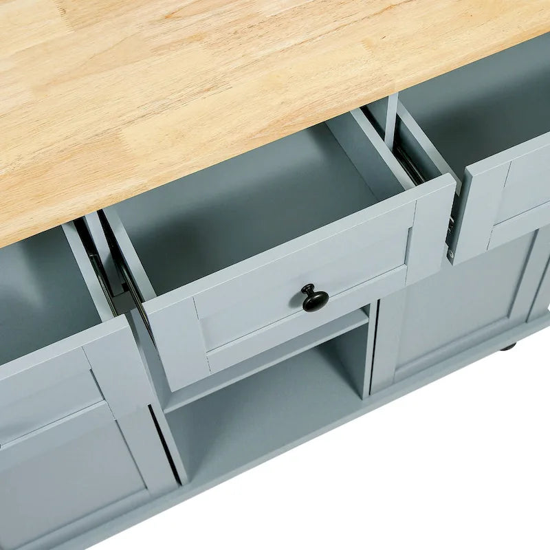 Kitchen Island Cart with Drop-Leaf Countertop, 3 Drawers, Towel Rack and 5 Rolling Wheels