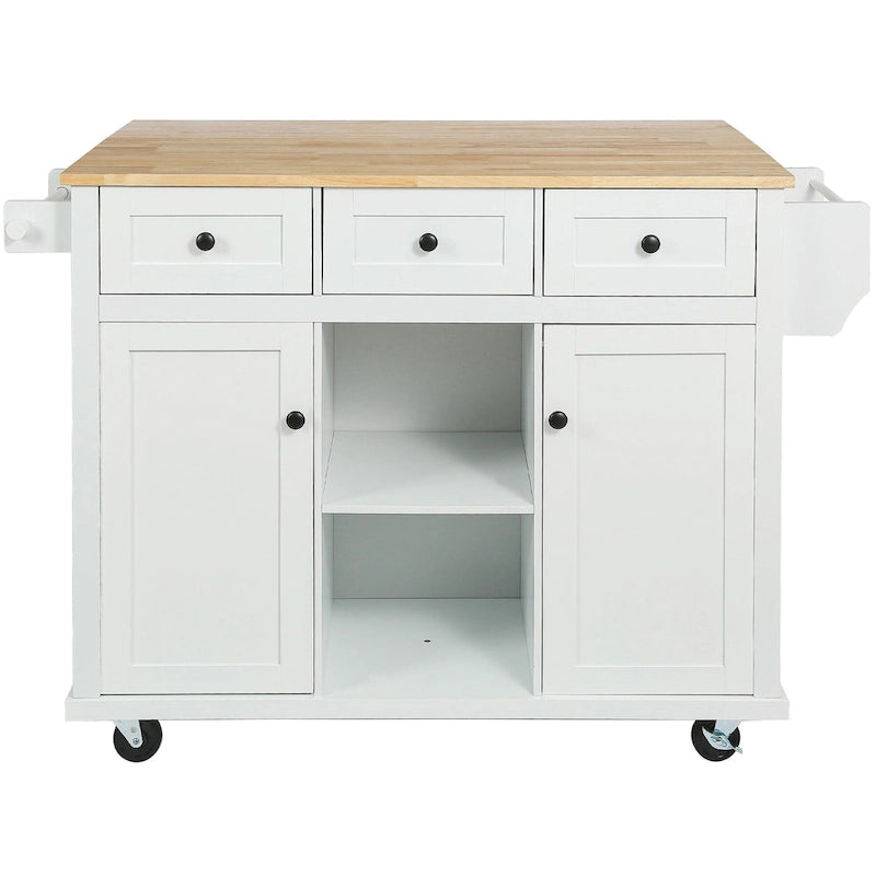 Kitchen Island Cart with Drop-Leaf Countertop, 3 Drawers, Towel Rack and 5 Rolling Wheels