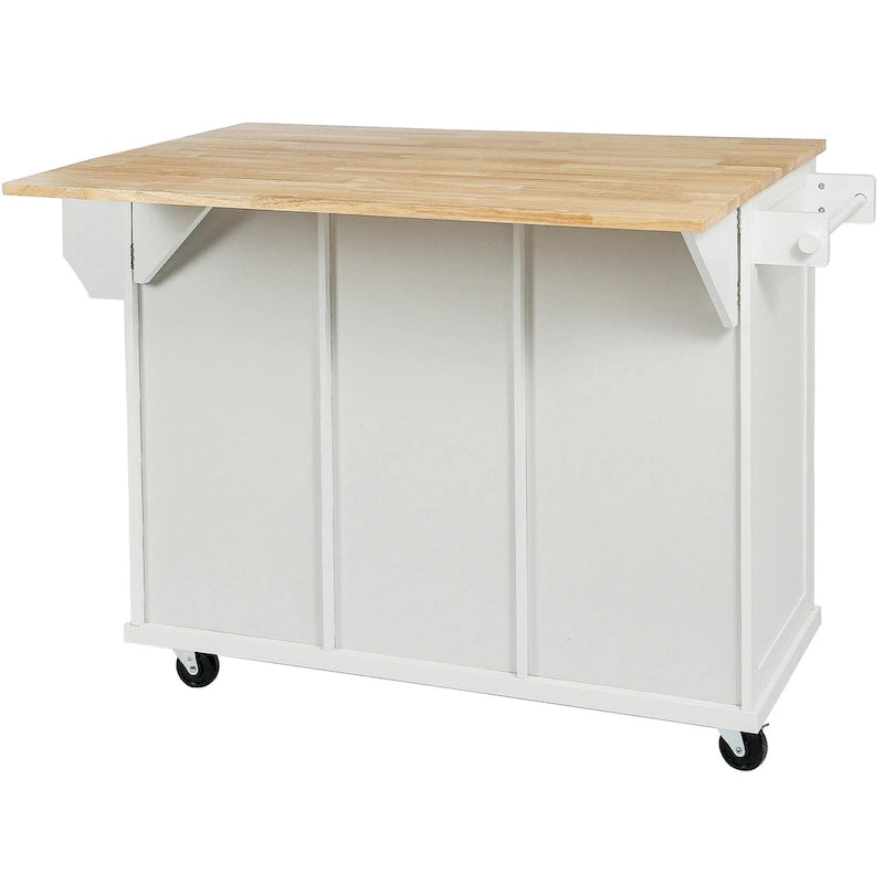 Kitchen Island Cart with Drop-Leaf Countertop, 3 Drawers, Towel Rack and 5 Rolling Wheels