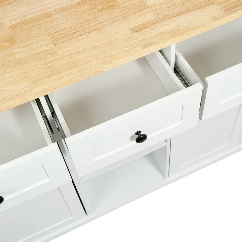 Kitchen Island Cart with Drop-Leaf Countertop, 3 Drawers, Towel Rack and 5 Rolling Wheels