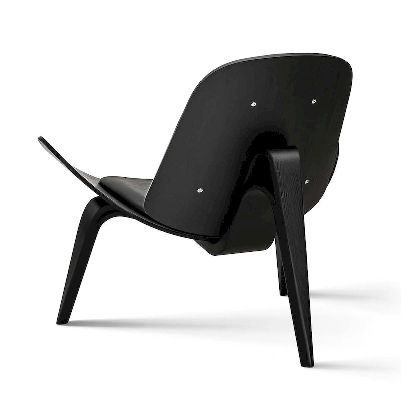 Mid-Century Shell Lounge Chair, Upholstered Faux Leather with Walnut Wood Legs, 3-Leg Design