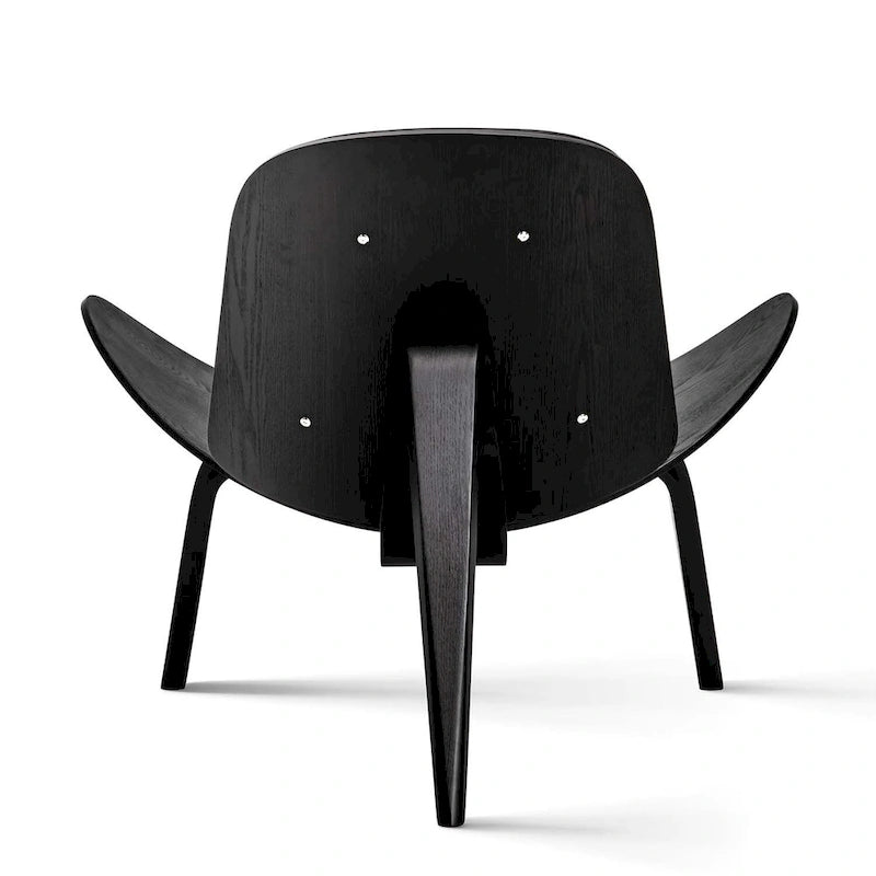 Mid-Century Shell Lounge Chair, Upholstered Faux Leather with Walnut Wood Legs, 3-Leg Design