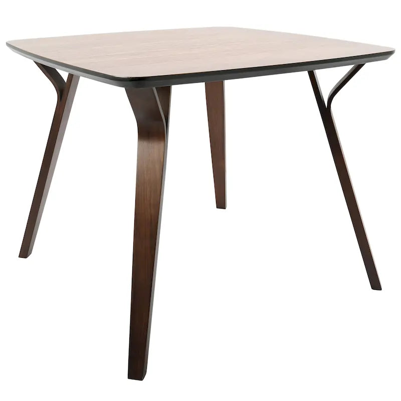 Mid-Century Modern Square Dining Table, Walnut Finish, Seats 4, Splayed Tapered Legs