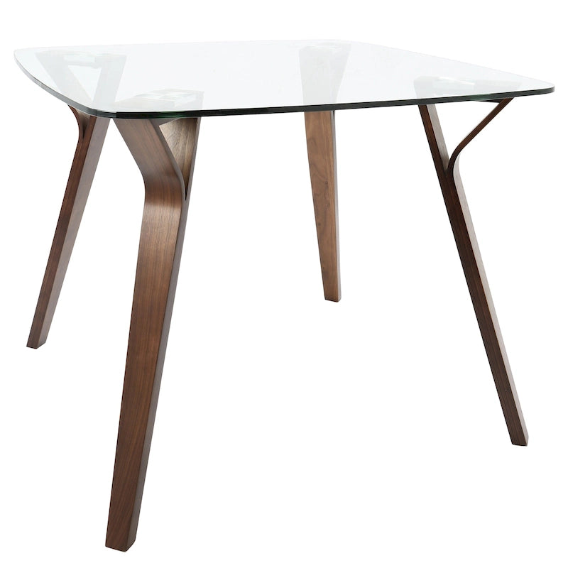 Mid-Century Modern Square Dining Table, Walnut Finish, Seats 4, Splayed Tapered Legs