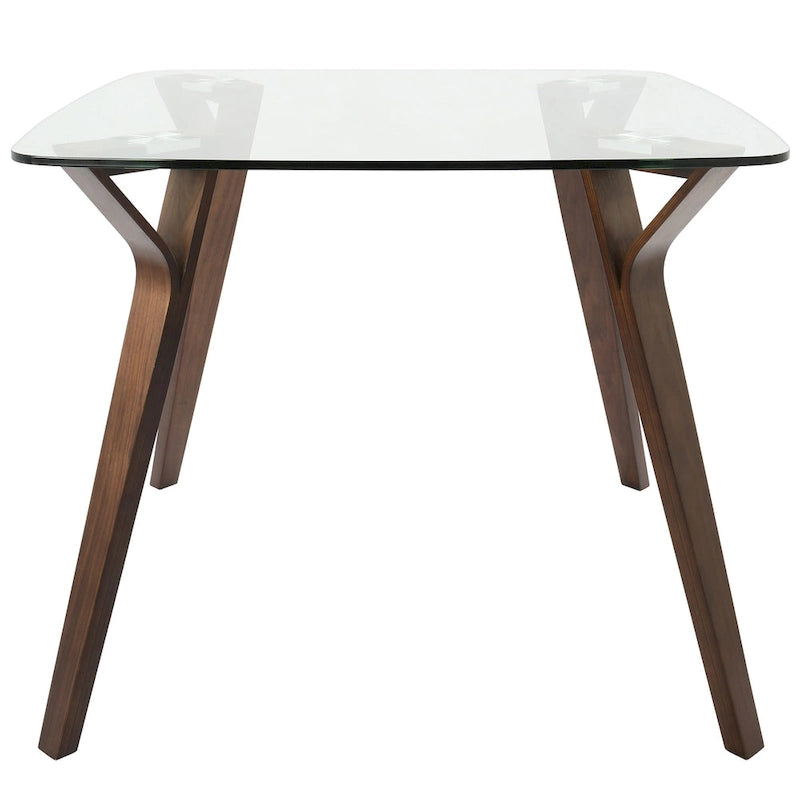 Mid-Century Modern Square Dining Table, Walnut Finish, Seats 4, Splayed Tapered Legs