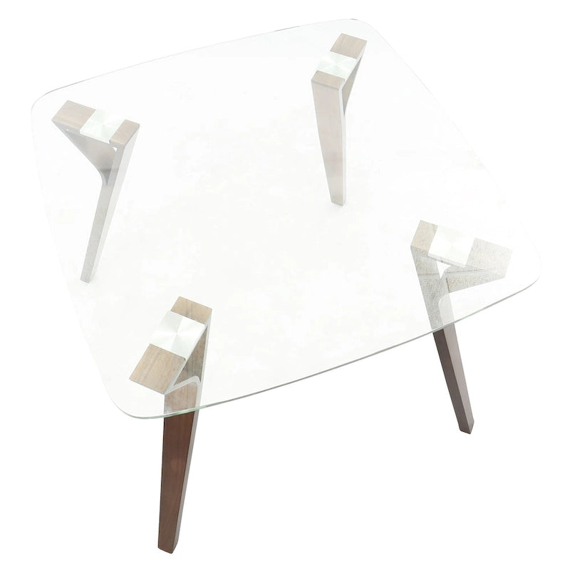 Mid-Century Modern Square Dining Table, Walnut Finish, Seats 4, Splayed Tapered Legs