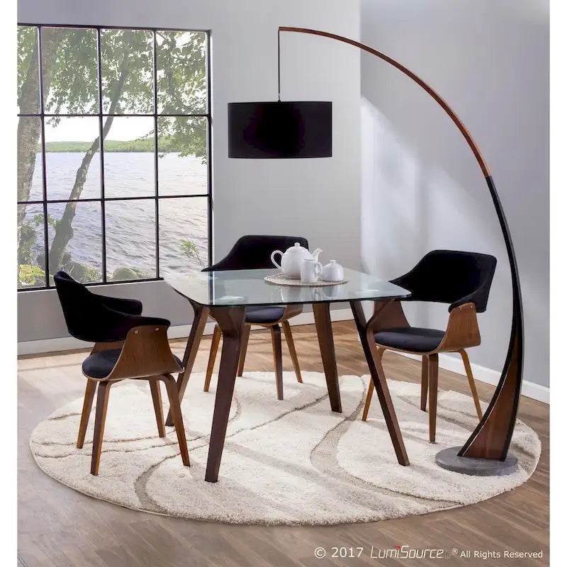 Mid-Century Modern Square Dining Table, Walnut Finish, Seats 4, Splayed Tapered Legs