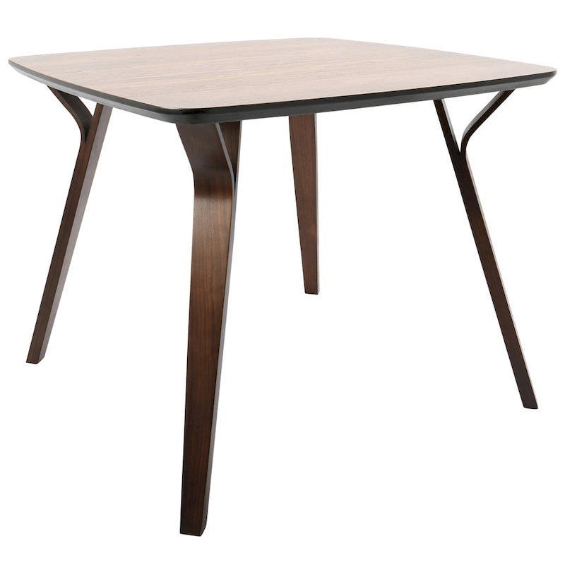 Mid-Century Modern Square Dining Table, Walnut Finish, Seats 4, Splayed Tapered Legs
