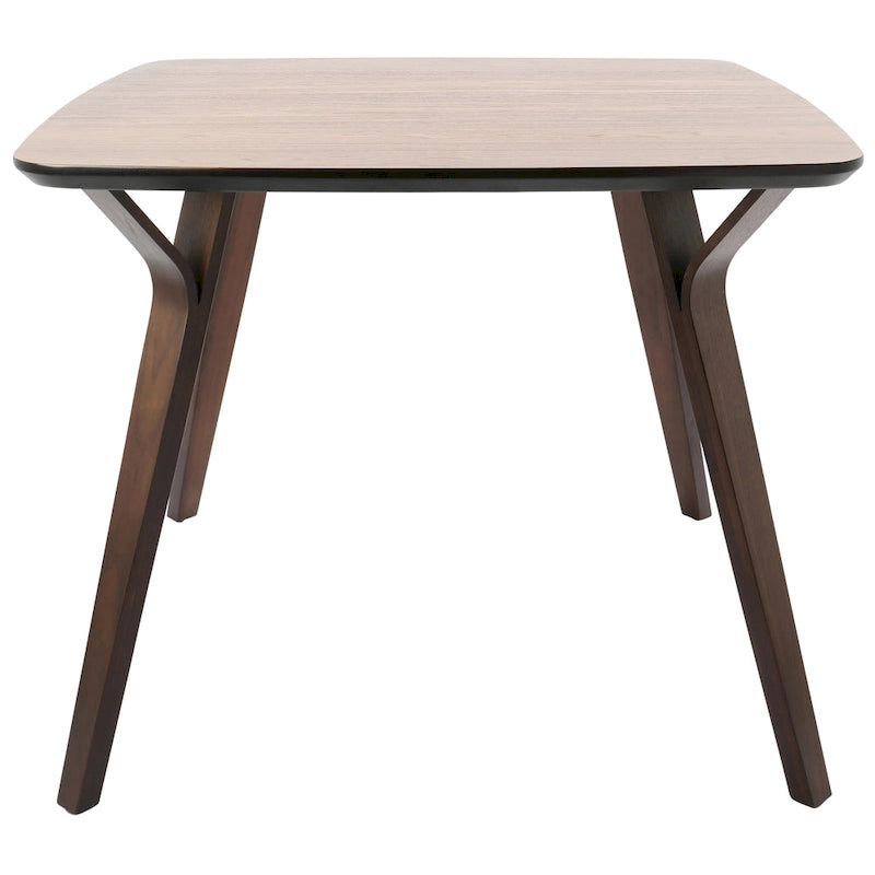 Mid-Century Modern Square Dining Table, Walnut Finish, Seats 4, Splayed Tapered Legs