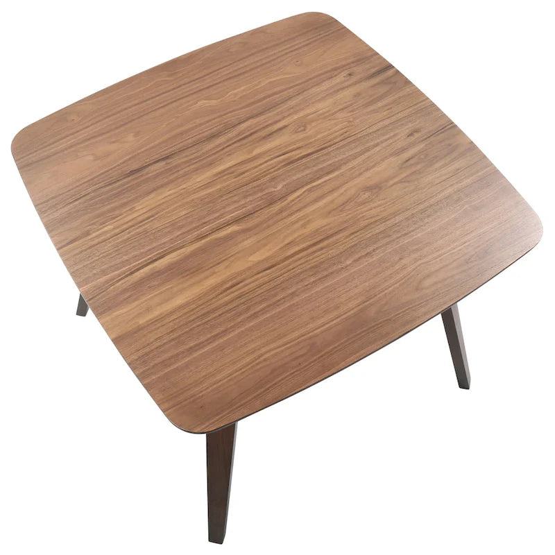 Mid-Century Modern Square Dining Table, Walnut Finish, Seats 4, Splayed Tapered Legs