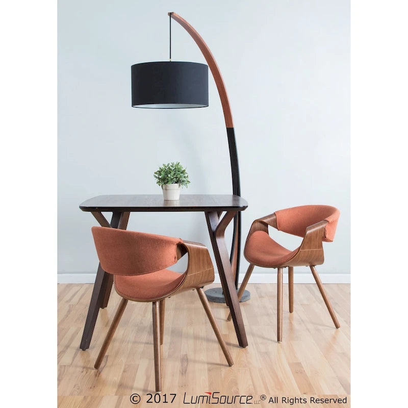 Mid-Century Modern Square Dining Table, Walnut Finish, Seats 4, Splayed Tapered Legs