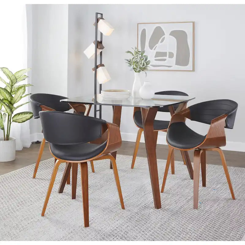 Mid-Century Modern Square Dining Table, Walnut Finish, Seats 4, Splayed Tapered Legs