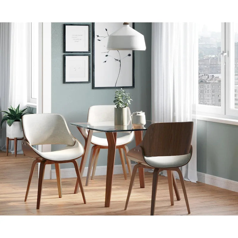 Mid-Century Modern Square Dining Table, Walnut Finish, Seats 4, Splayed Tapered Legs