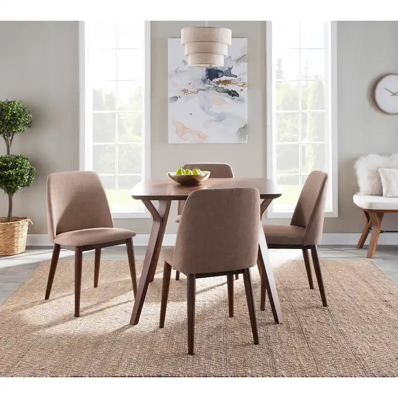 Mid-Century Modern Square Dining Table, Walnut Finish, Seats 4, Splayed Tapered Legs