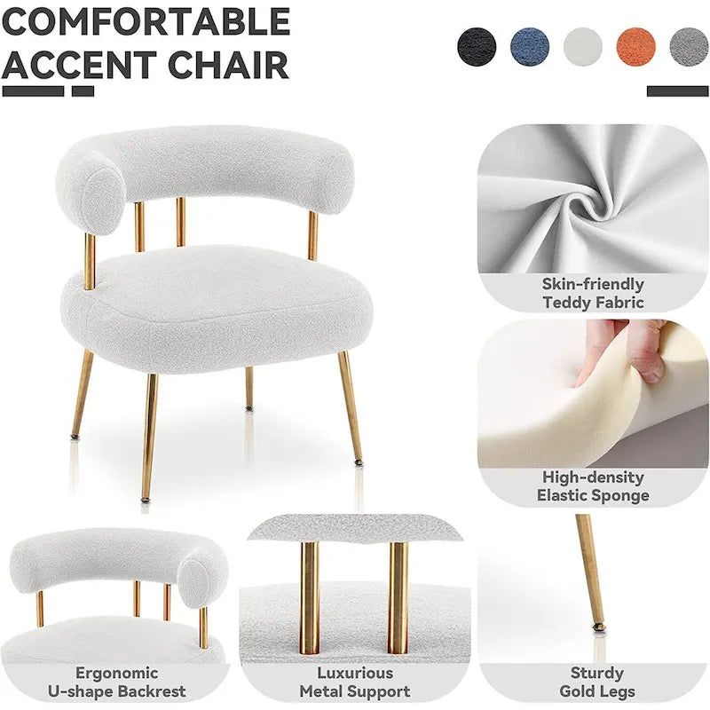Modern Glam Upholstered Comfy Open-Back Accent Vanity chair with Golden Legs
