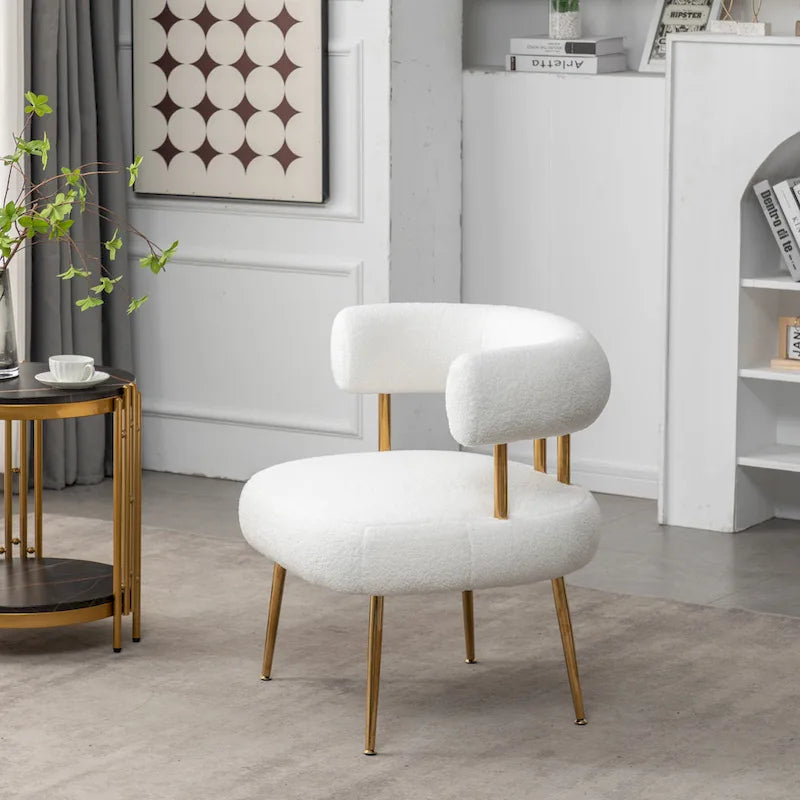 Modern Glam Upholstered Comfy Open-Back Accent Vanity chair with Golden Legs
