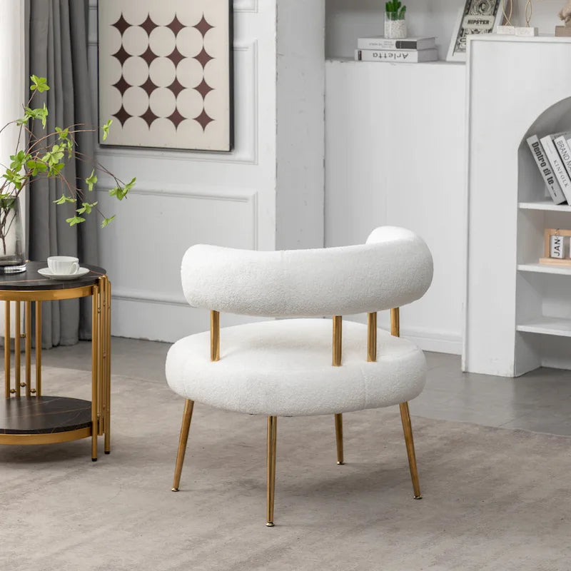 Modern Glam Upholstered Comfy Open-Back Accent Vanity chair with Golden Legs