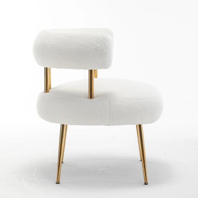 Modern Glam Upholstered Comfy Open-Back Accent Vanity chair with Golden Legs