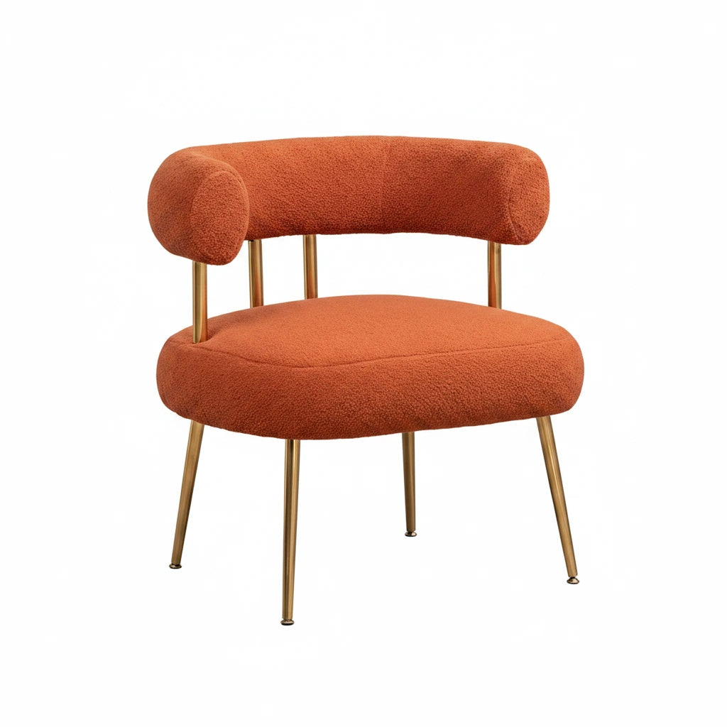 Modern Glam Upholstered Comfy Open-Back Accent Vanity chair with Golden Legs