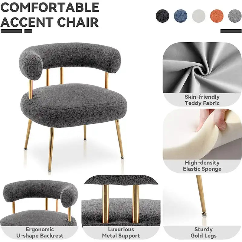 Modern Glam Upholstered Comfy Open-Back Accent Vanity chair with Golden Legs