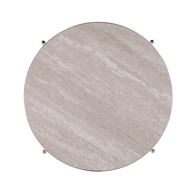 Round Faux Marble Side Table with Storage Shelf, Champagne Finish, Glam to Modern Style