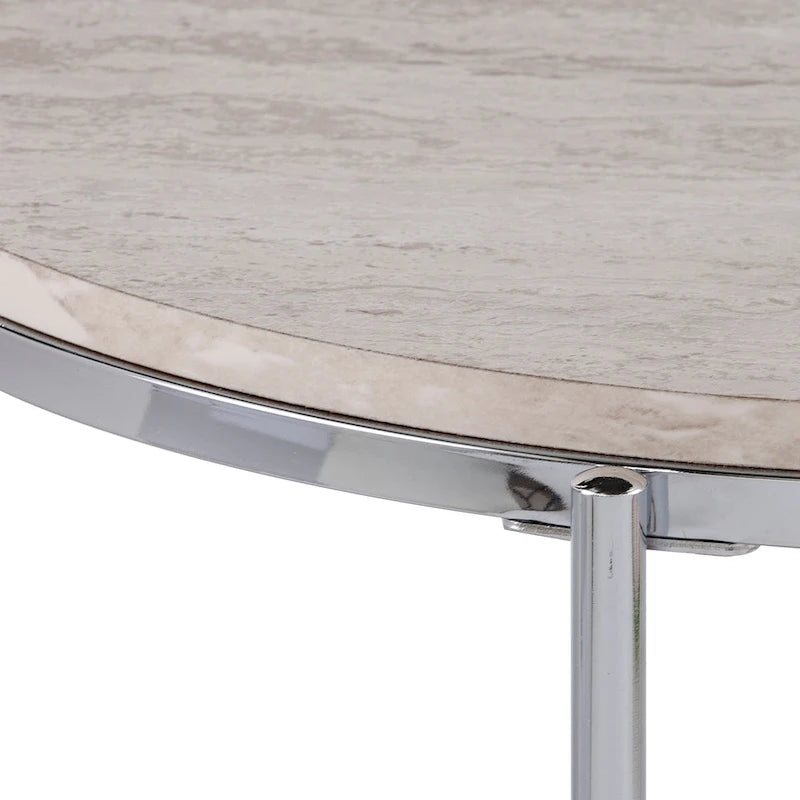 Round Faux Marble Side Table with Storage Shelf, Champagne Finish, Glam to Modern Style