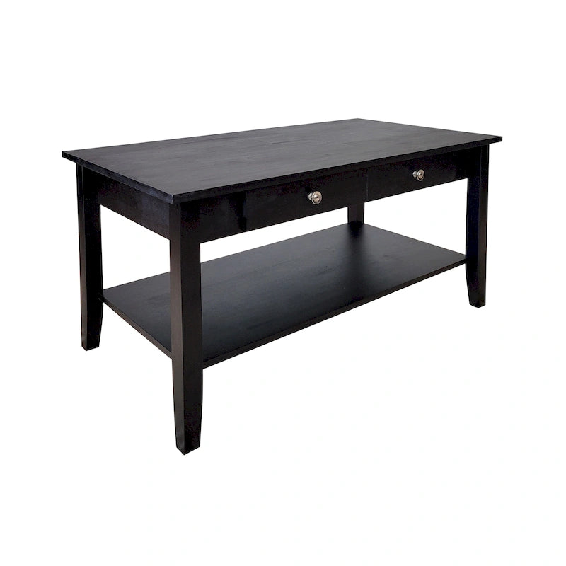 Solid Acacia Wood Coffee Table with Drawer and Bottom Storage Shelf
