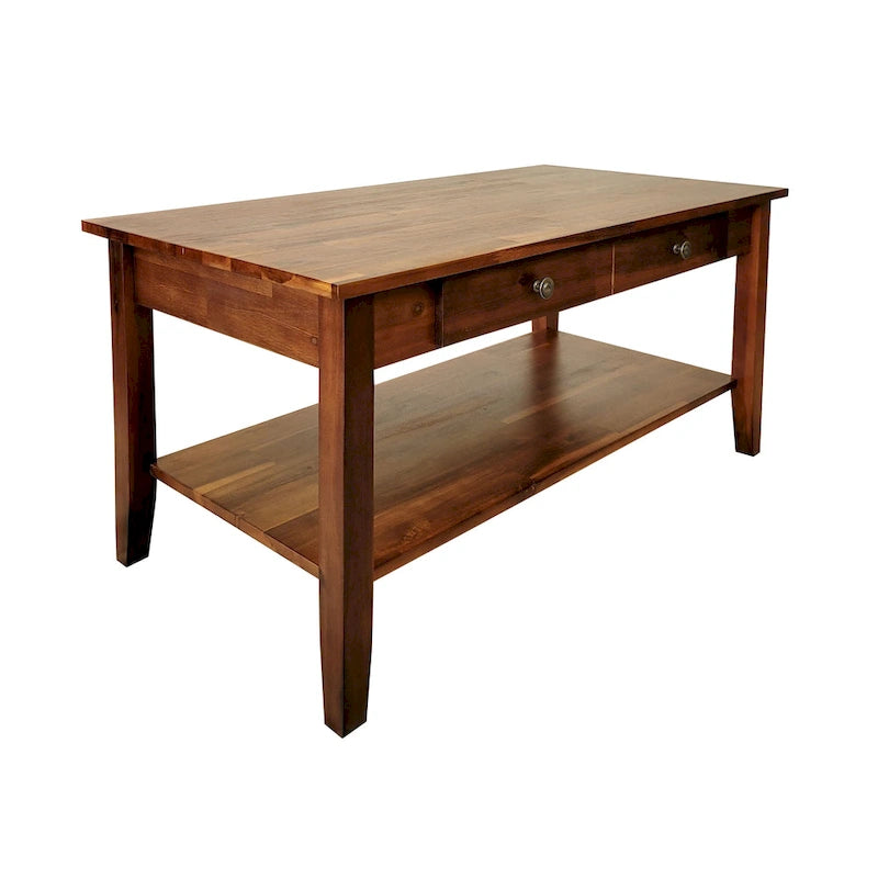 Solid Acacia Wood Coffee Table with Drawer and Bottom Storage Shelf
