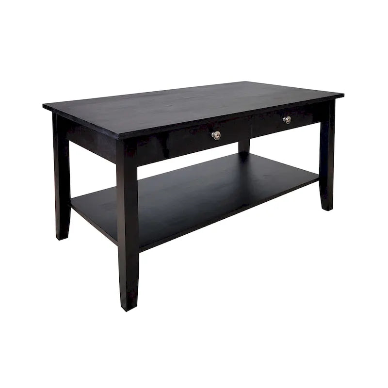 Solid Acacia Wood Coffee Table with Drawer and Bottom Storage Shelf