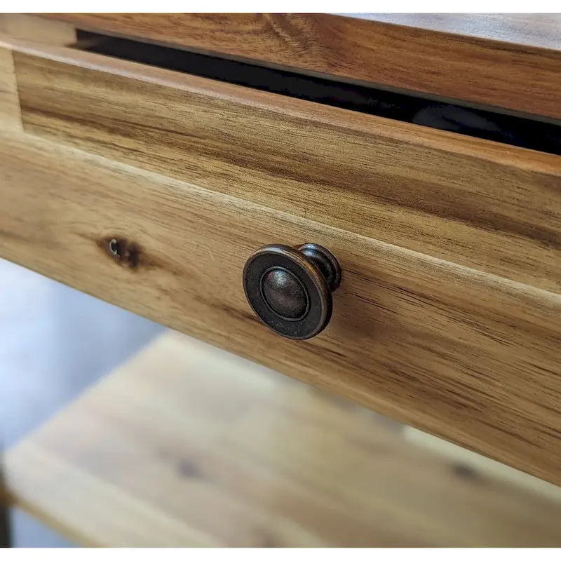 Solid Acacia Wood Coffee Table with Drawer and Bottom Storage Shelf